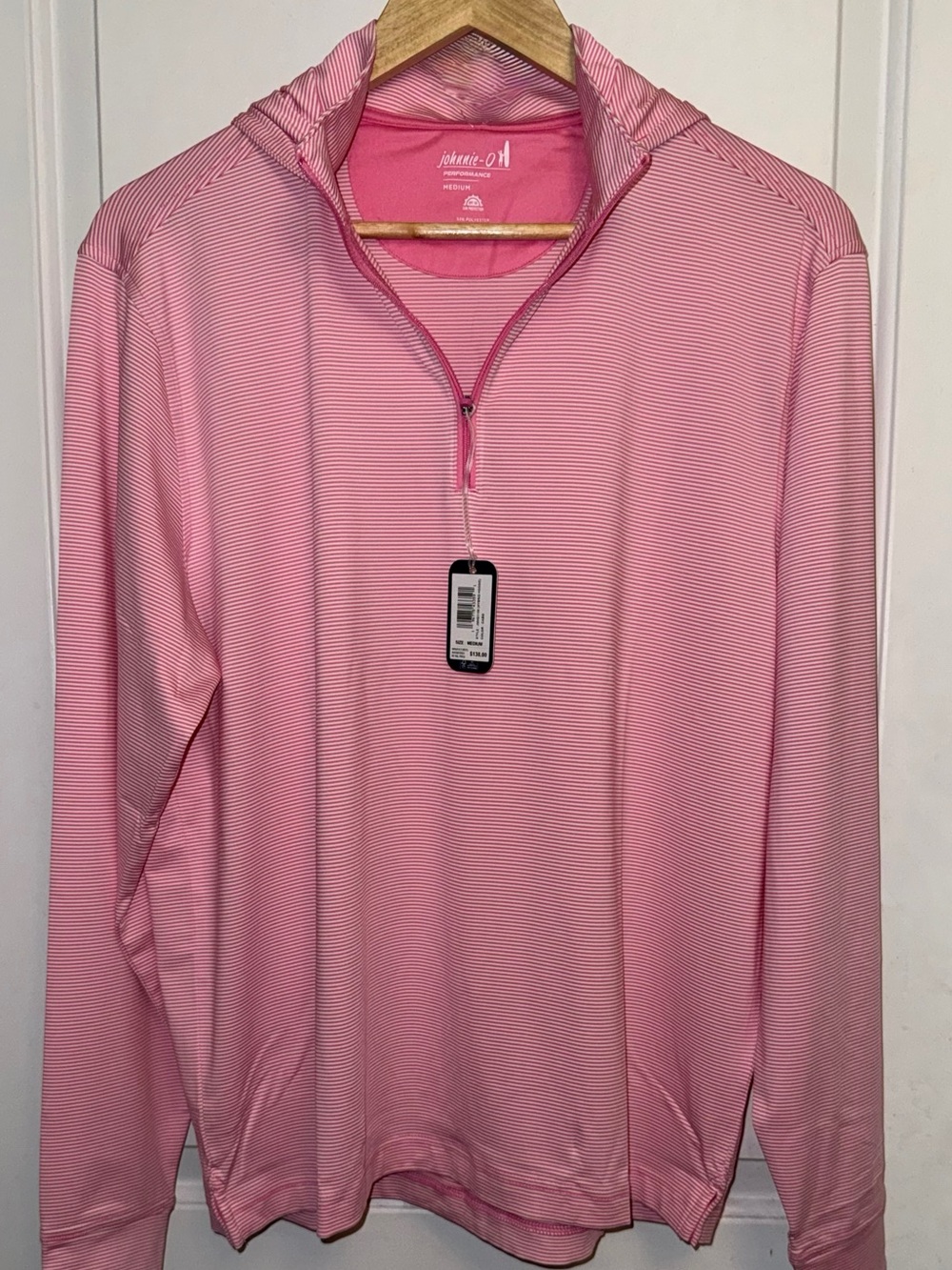 johnnie-O NWT Half-Zip Performance Hybrid Hoodie in "Cabo" Micro-Stripe